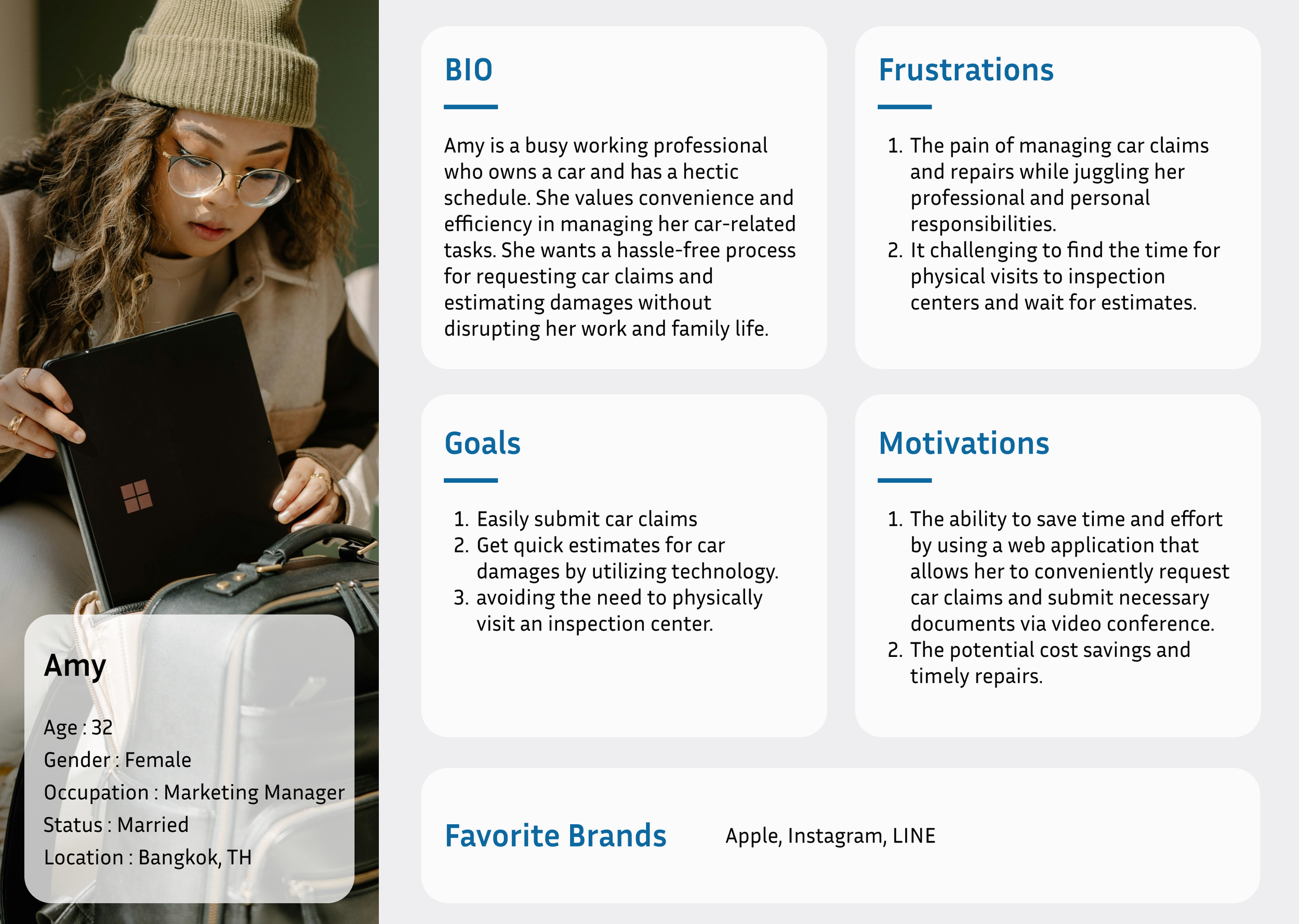 Amy always busy and pay attention to time.