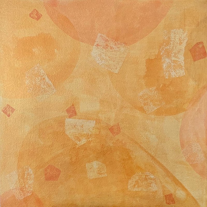  BUTTERING THE SKY, 2022, combined media on wood panel, 30x30 inches. 