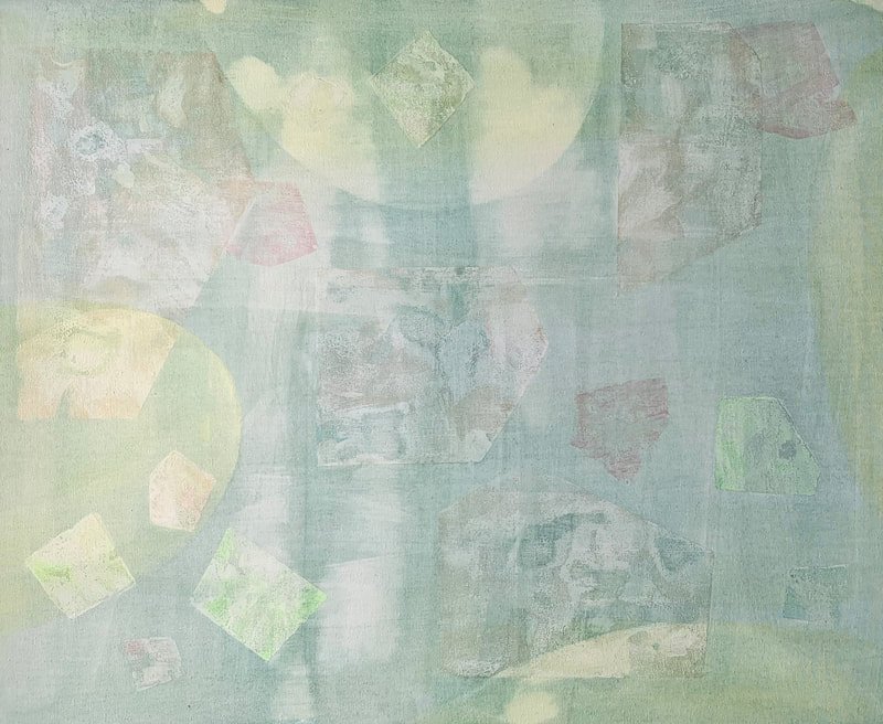  CELADON RISING, 2022, combined media on canvas, 20 x 24 inches. 