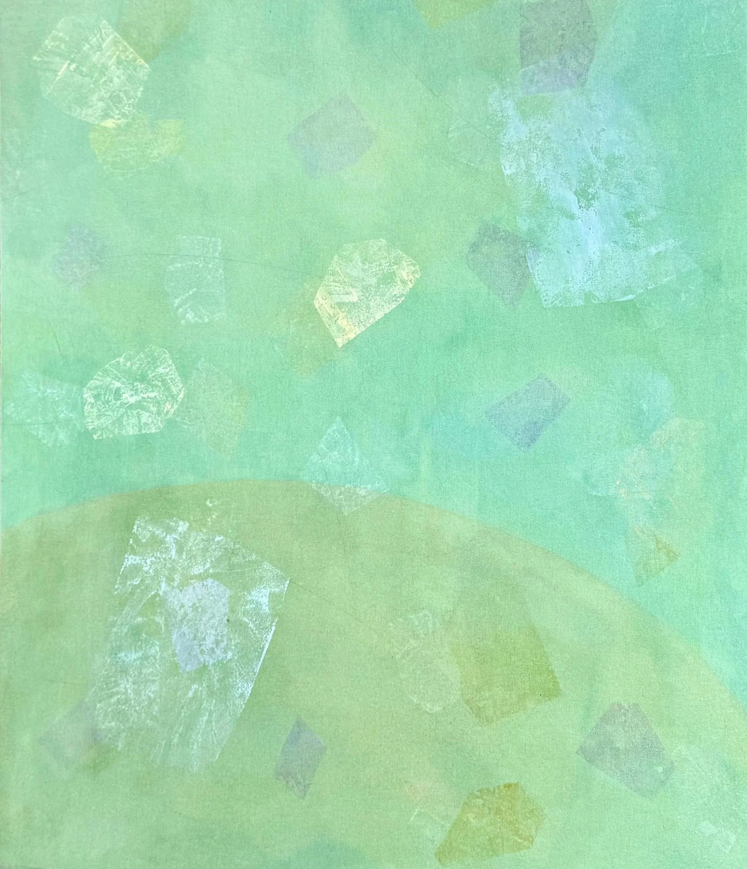 SAND LAKE, 2025, combined media on canvas, 44×39 inches.