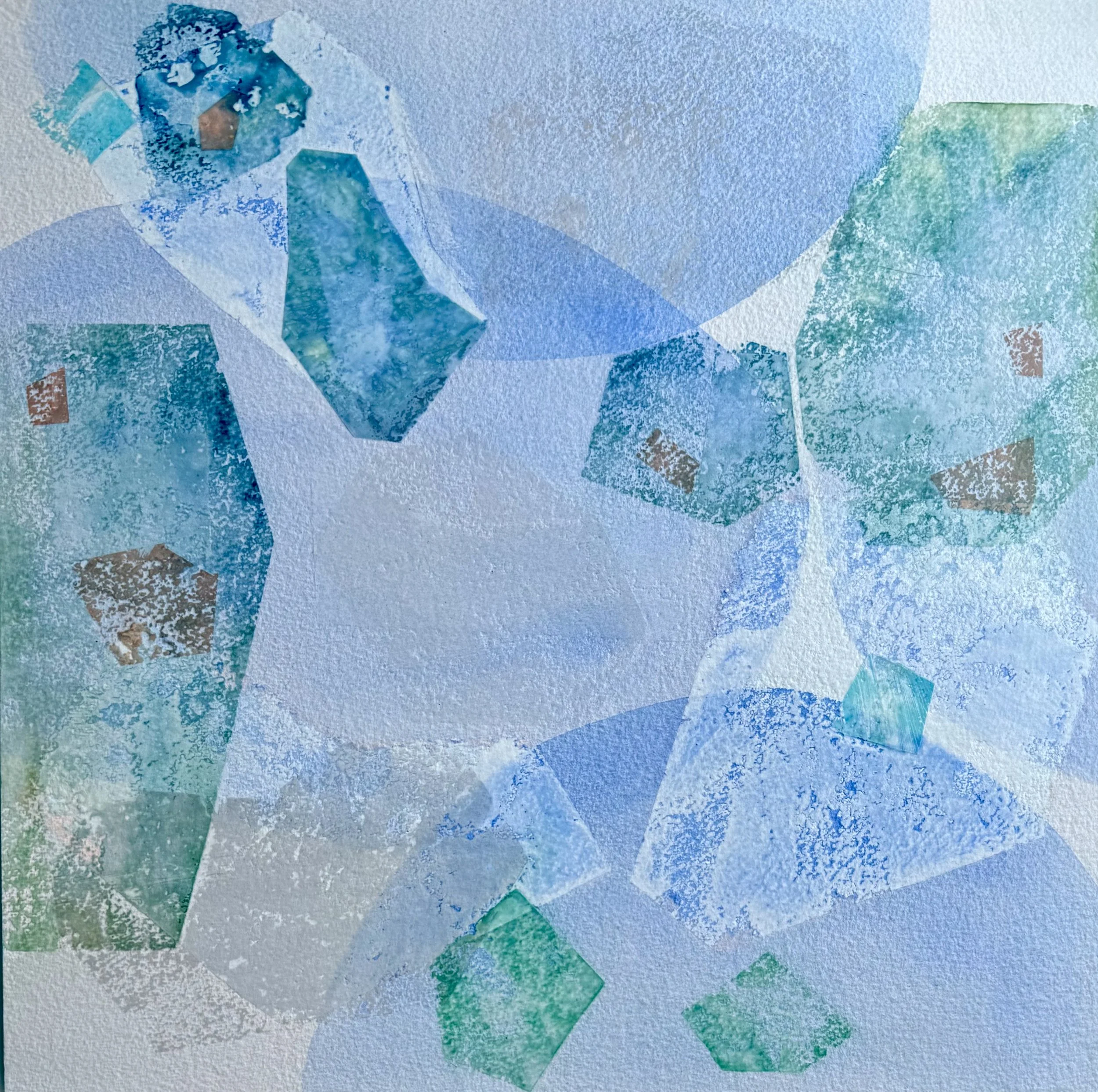 MOLLY’S BLUE, 2024, combined media on wood, 18×18 inches.