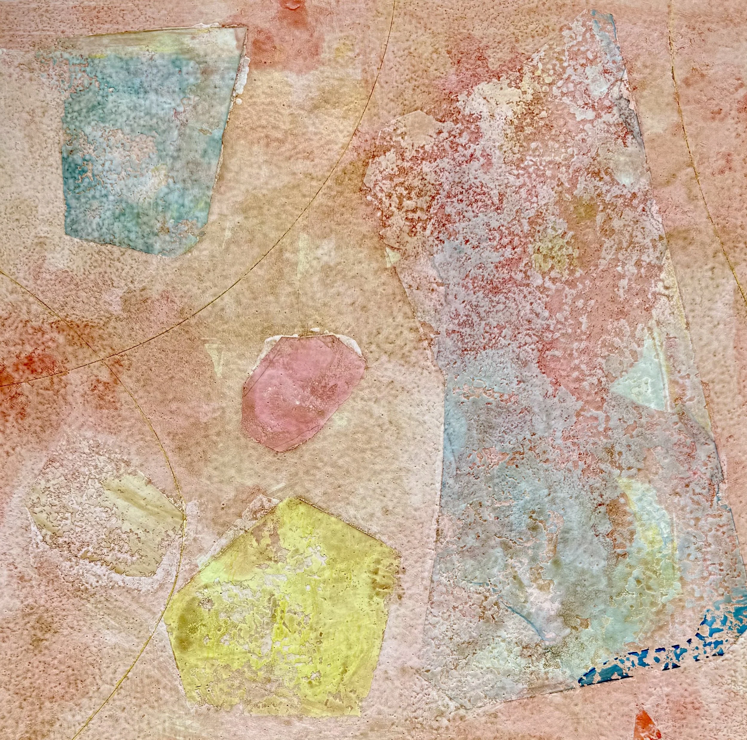 LITTLE RED 2, 2025, combined media on wood, 12×12 inches.