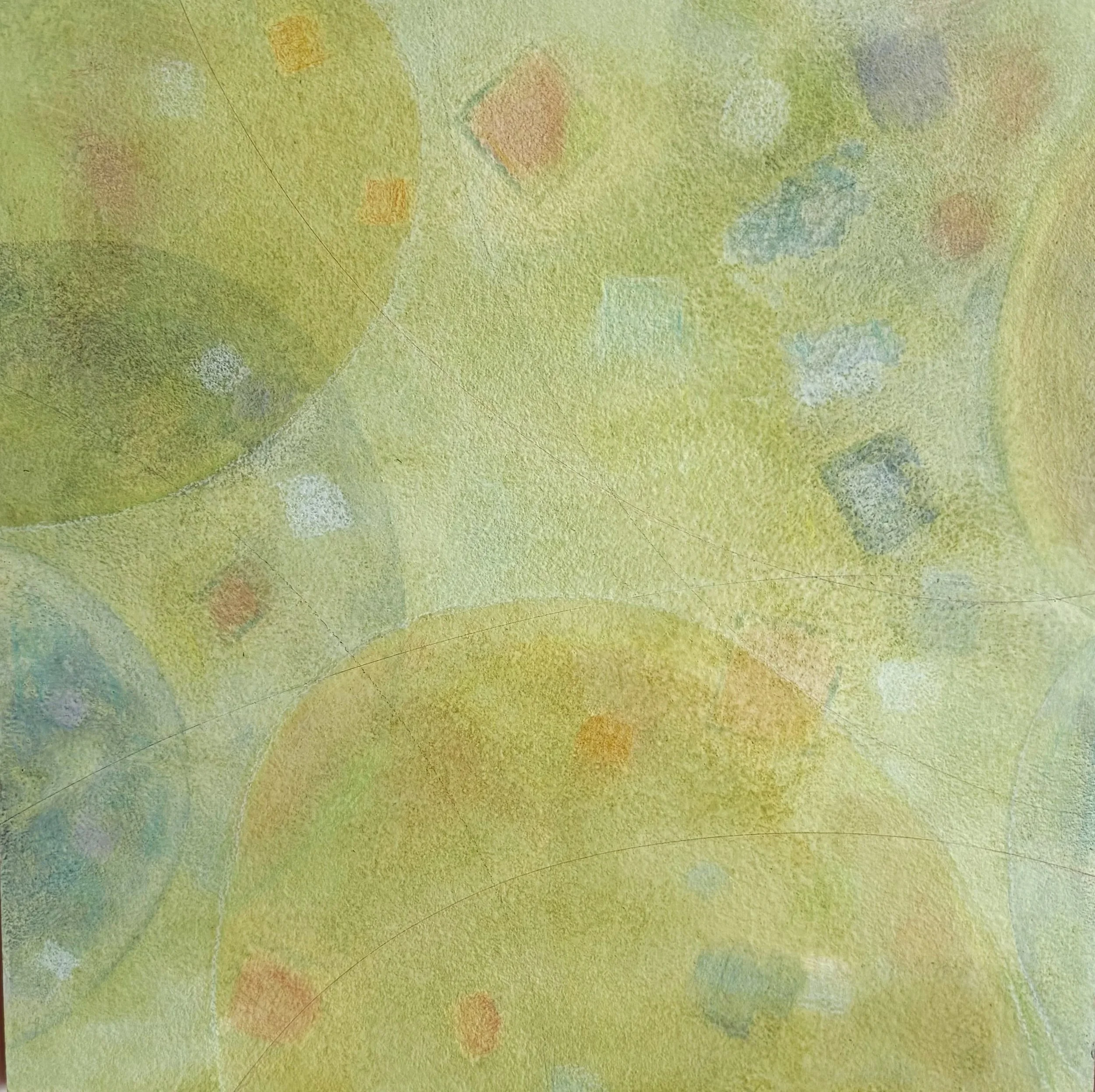  AIMING FOR YELLOW, 2024, combined media on wood, 19x19 inches, 