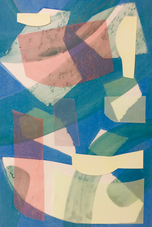  BLUE SPACE, 2018, combined media on paper framed, 20 x 15 inches. 