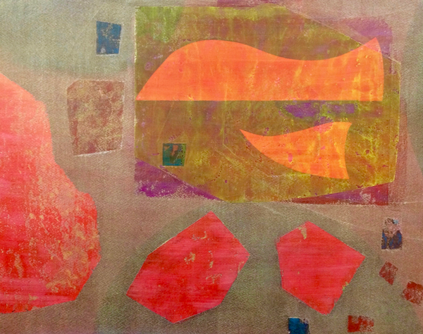  BY DINT OF RED, 2019, combined media on wood framed, 14 x 18 inches. 