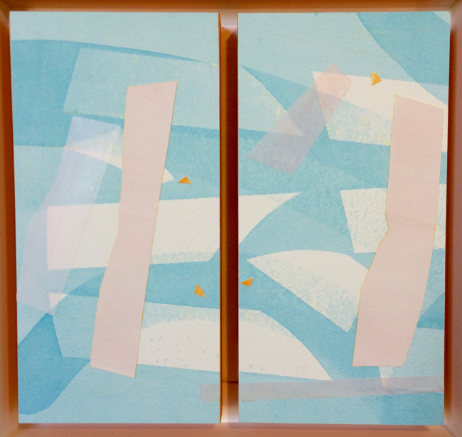  ROSE BY TWO, 2017, combined media on paper framed, 14 x 14 inches. 