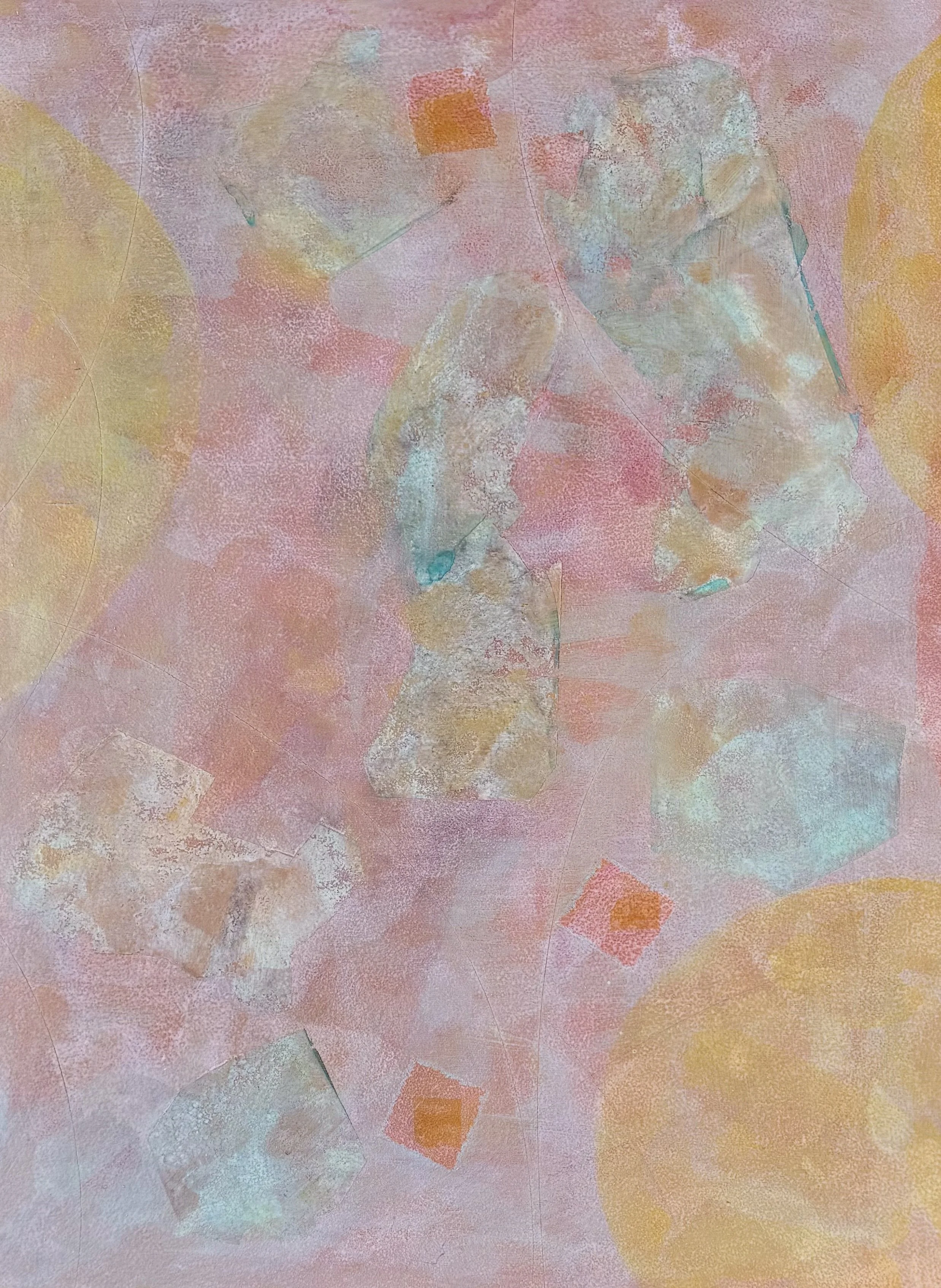  AROUND GOLD 1, 2026, combined media on wood, 30 × 22 inches. 