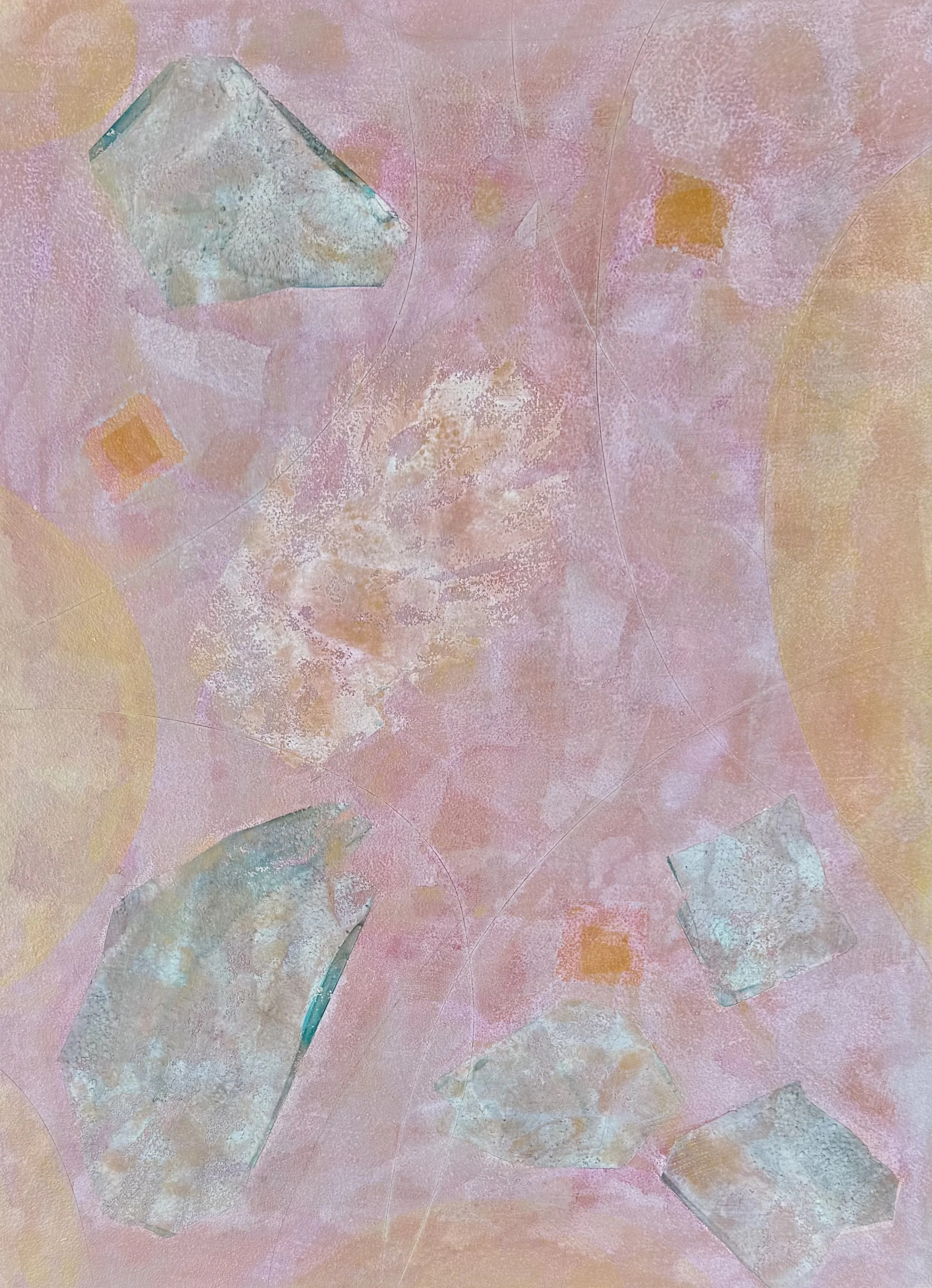  AROUND GOLD, 2026, combined media on wood, 30 × 22 inches. 