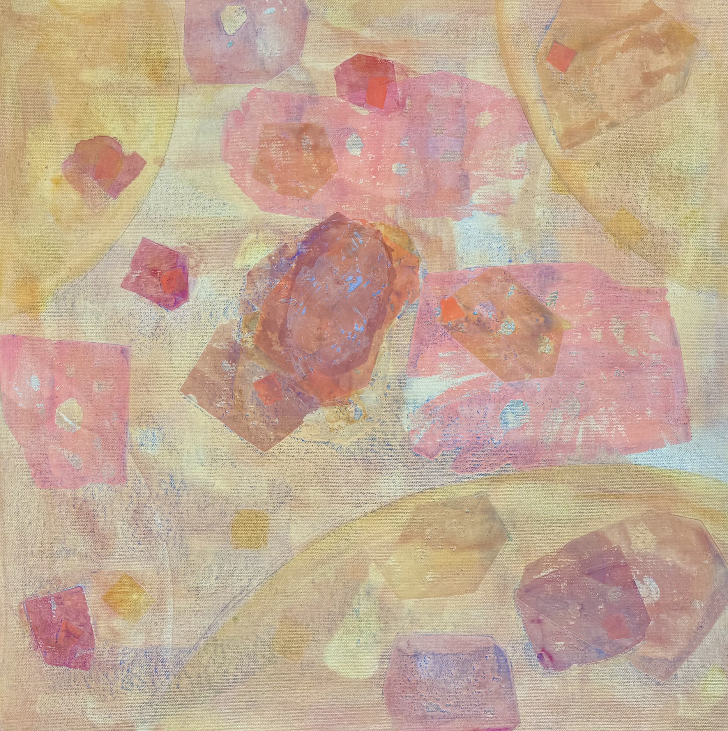  PLAY-OF-COLOR, 2026, combined media on canvas wood panel, 20 × 20 inches. 