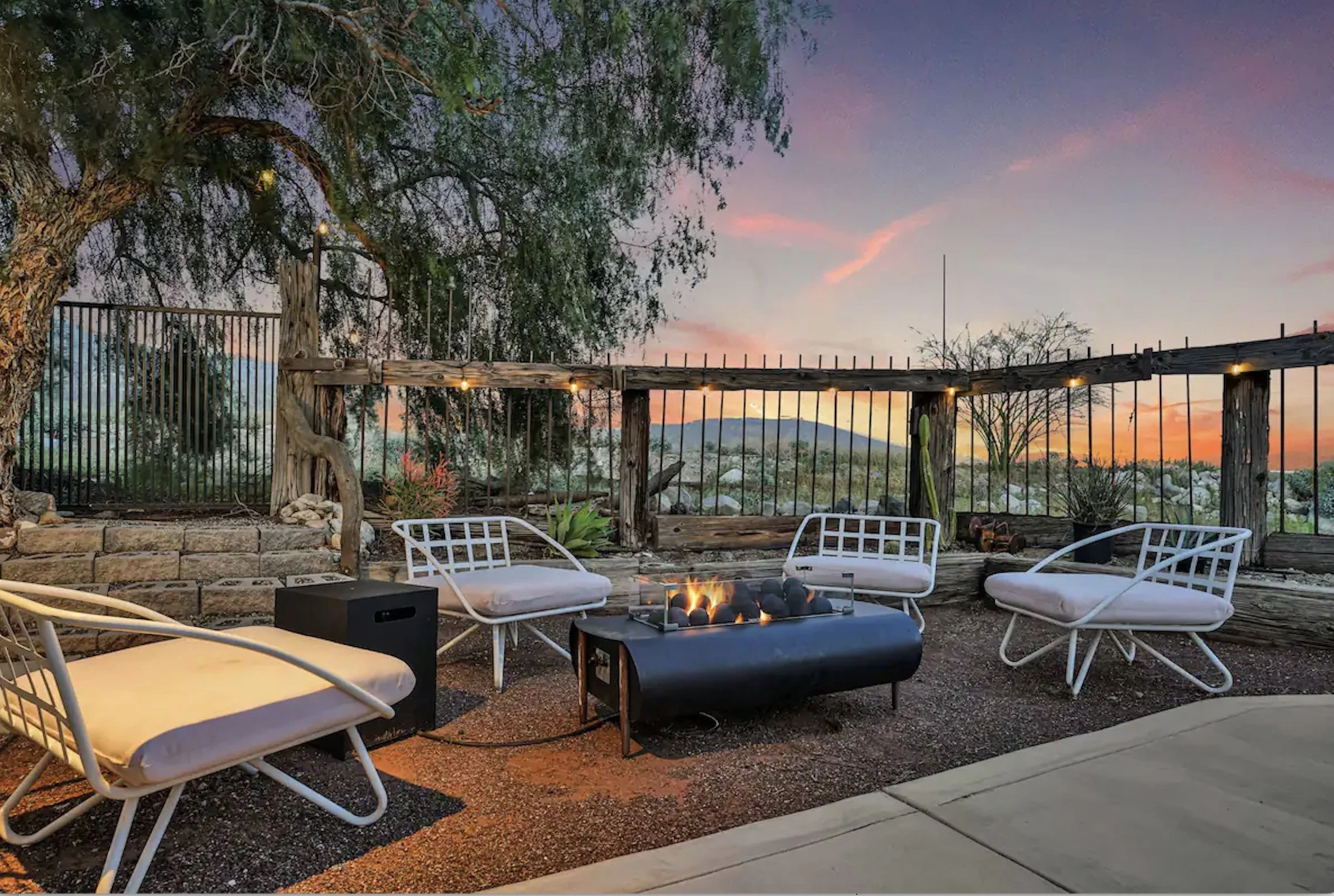 The firepit at the desert shack is perfect for watching the sun set and stargazing  those beautiful desert skies