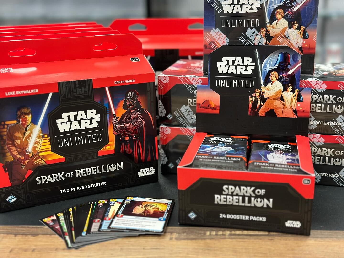🚨🔥@starwars Spark of Rebellion has landed 🔥🚨

We have plenty of starter decks, booster packs, boxes, and cases available! 

If you&rsquo;re curious stop in and take a look! This new @starwars TCG has everything from playability to collectability!