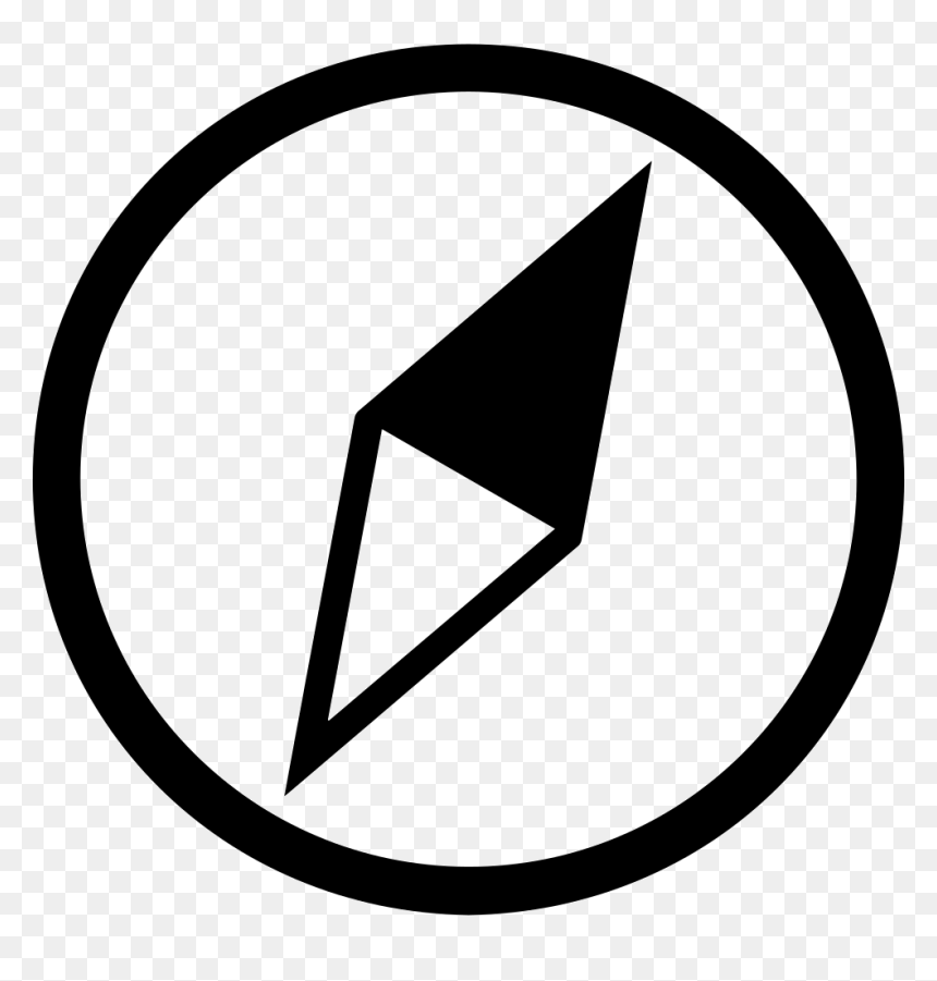 A black and white compass icon with a circular border and a needle pointing northeast.