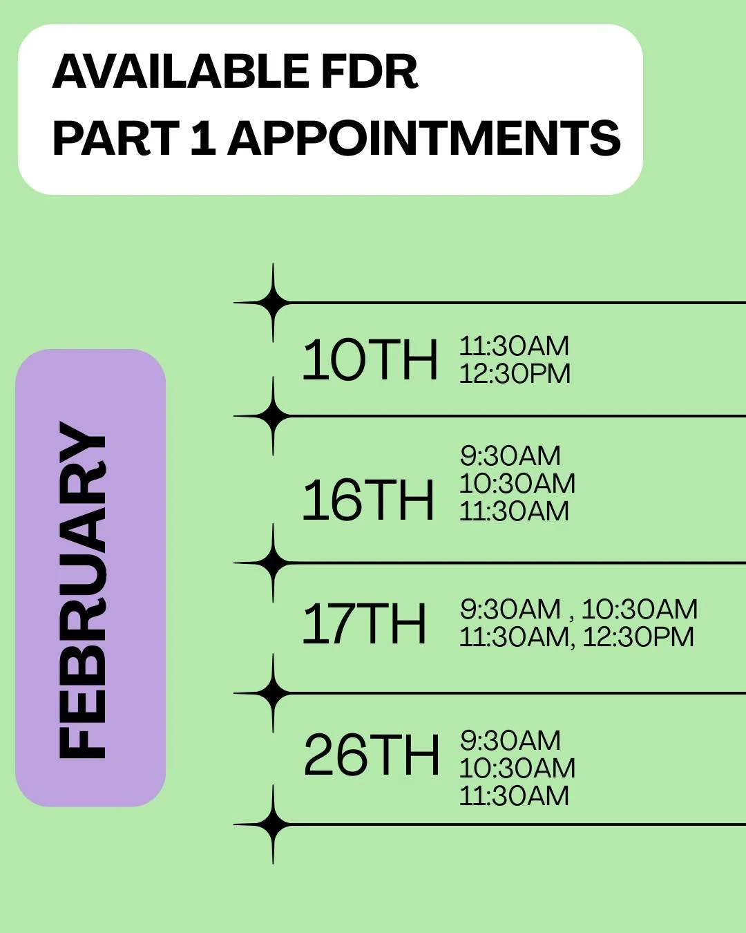 FEBRUARY 2026 AVAILABILITY:

Part 1 appointments in February are in high demand.

If you are ready to start the FDR process with us, it is easy to book a Part 1 appointment at a time that suits you via our website.

https://www.inclusivefamilylaw.com