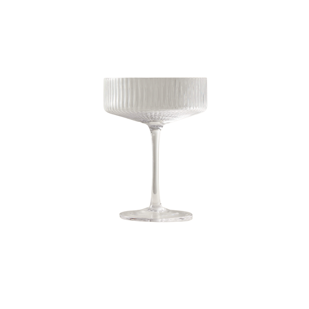Clear crystal coupe glass with ribbed texture