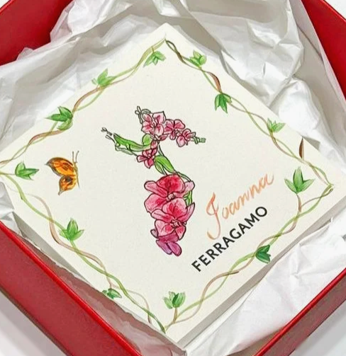 Hand painted ceramic tile for Ferragamo activation in Athens