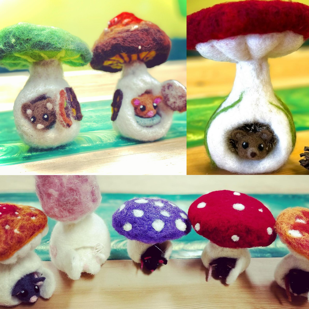 Needle Felted Mouse in Mushroom House for Beginners