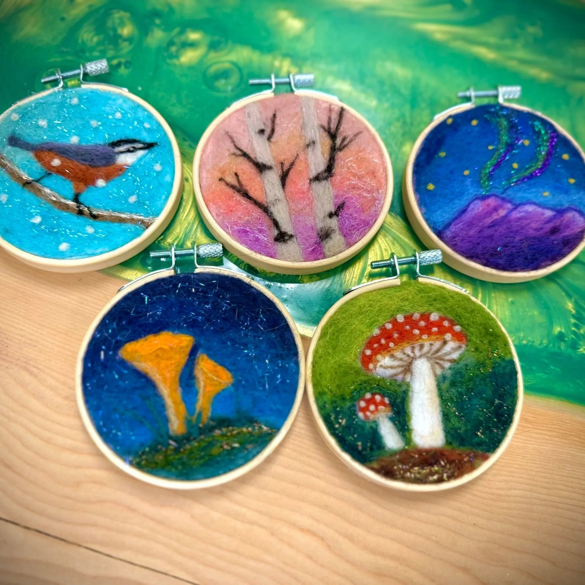 2-D Needle Felted Mini Painting Ornaments