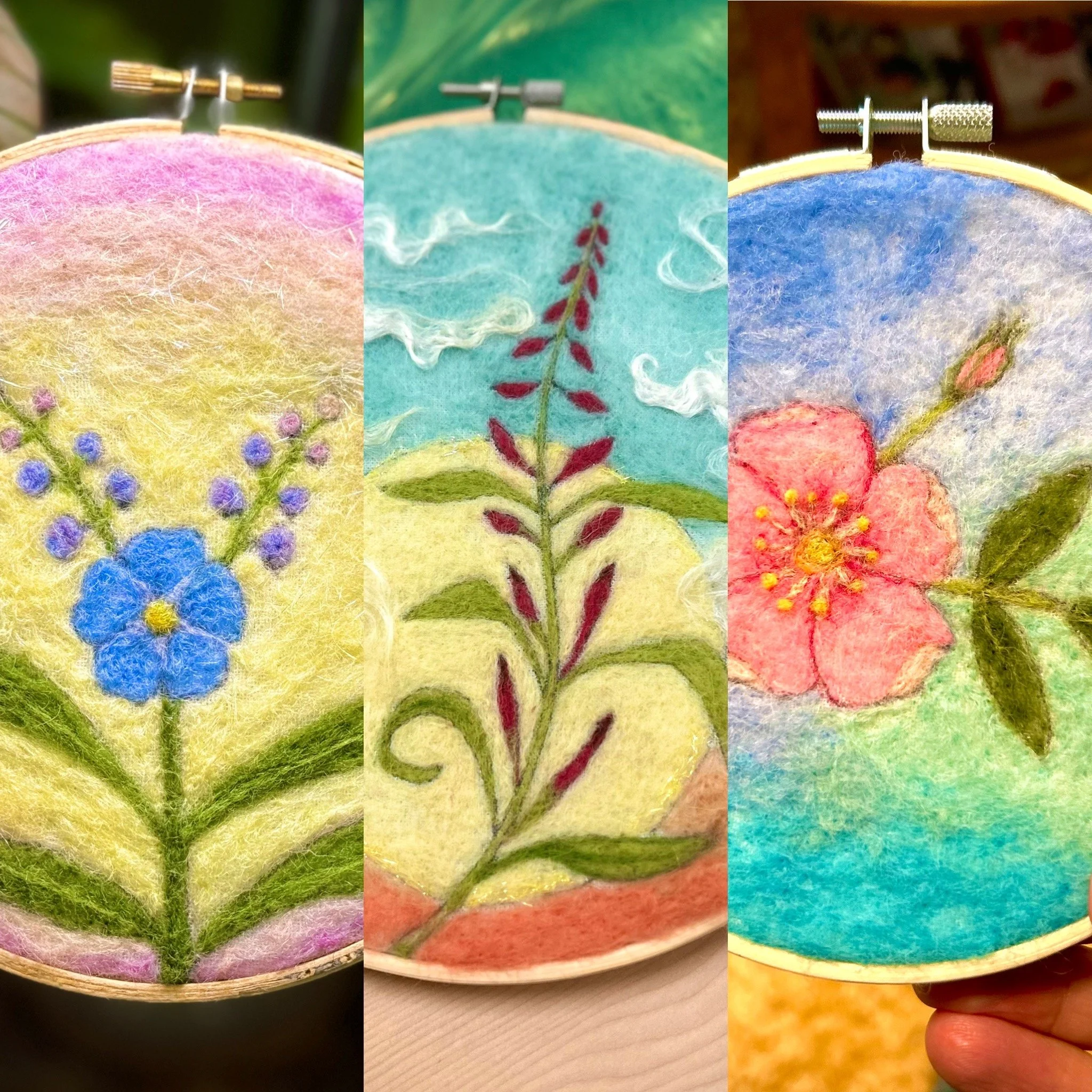 2-D Needle Felt Wool Painting: Flowers