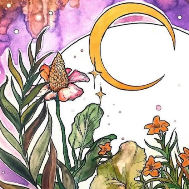 Watercolor Flora Flow with Jupiter Midnight Art