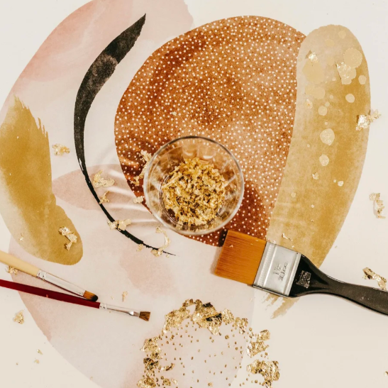 Golden Watercolor Flow with Jupiter Midnight Art