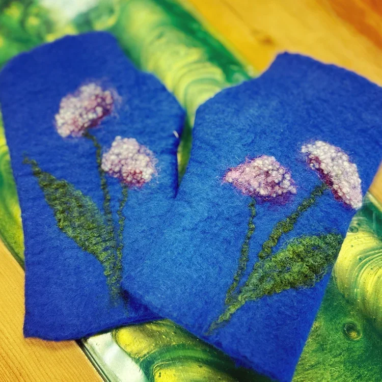 Wet Felted Super Soft Merino Wool Fingerless Gloves