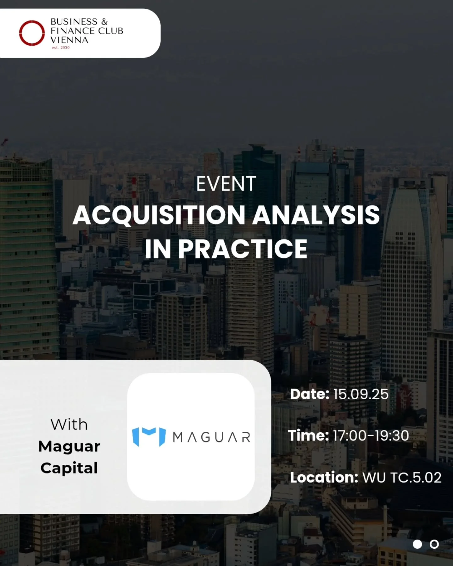 Join us for an event on acquisition analysis and solve a real-life case study!🤩
Maguar Capital Management is a Munich-based private equity firm focusing exclusively on B2B software companies in the DACH region. Maguar adds value by offering extensi