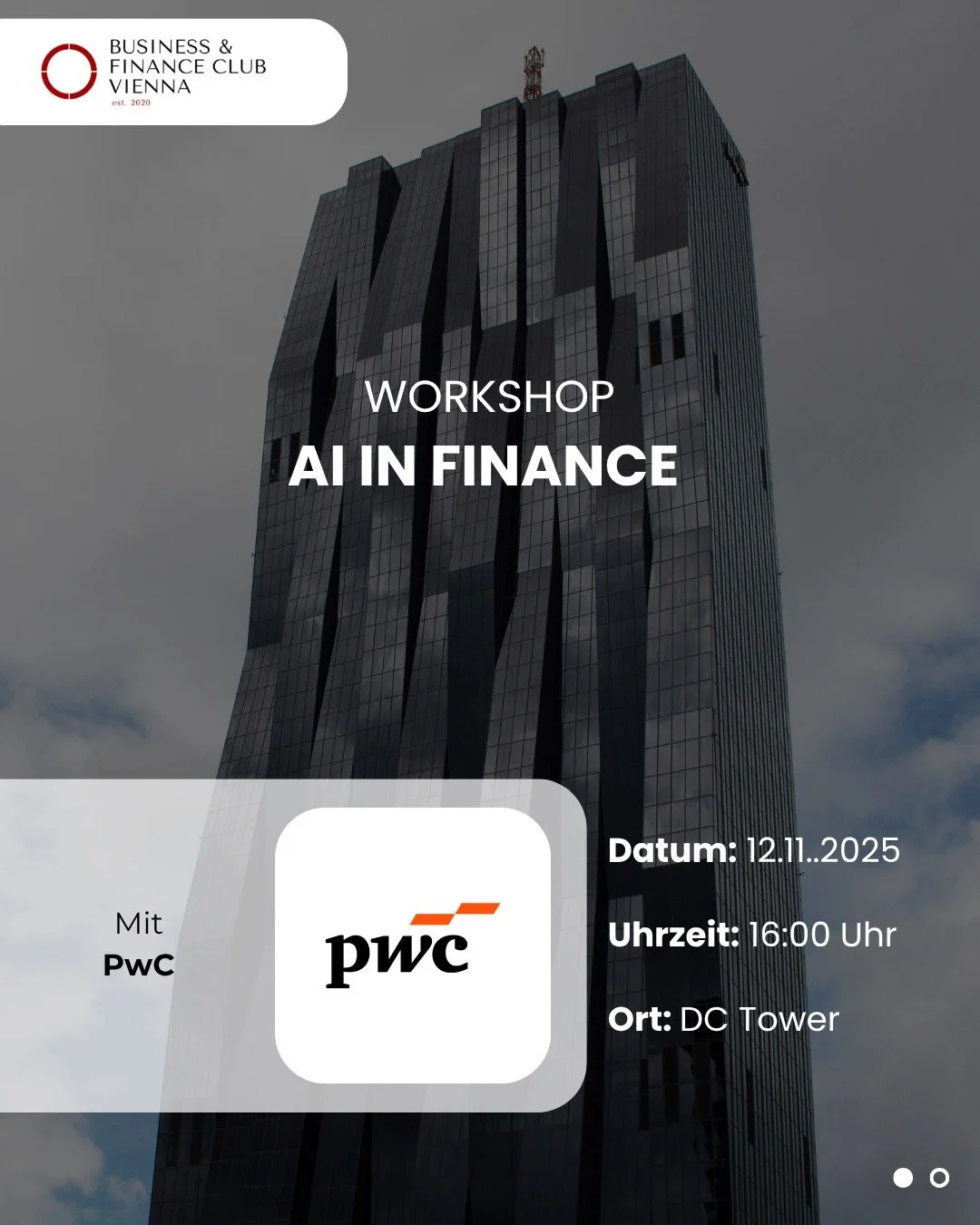 Beim exklusiven PwC Workshop „AI in Finance“ tauchst du in die Welt künstlicher Intelligenz im Finanzsektor ein und erfährst aus erster Hand, wie globale Player wie PwC modernste Technologien einsetzen, um ganze Branchen zu tran