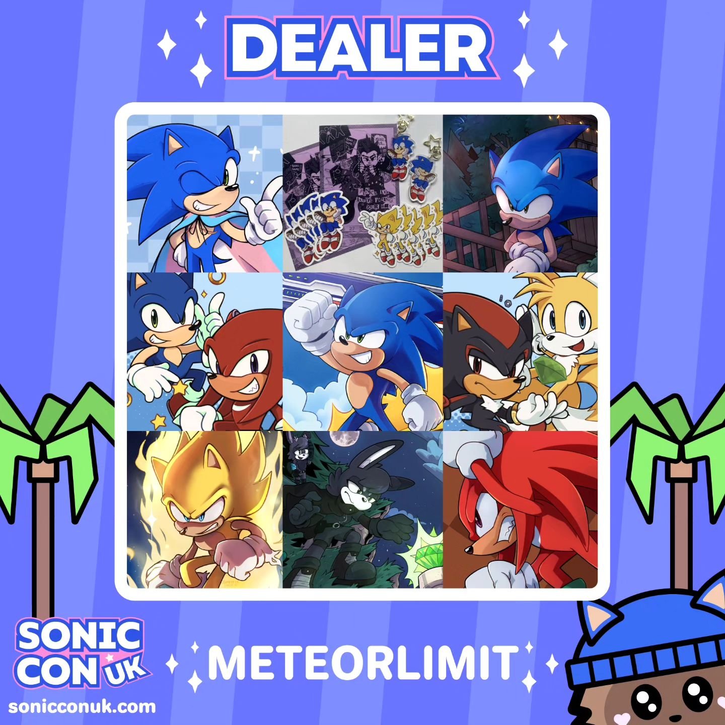 Dealer announcement! 💙🎉 We're excited to welcome @meteorlimit to Sonic Con UK! 💙🎉 They will be selling a variety of acrylic keychains, stickers, prints, button badges and more! 💙

#sonicthehedgehog #sonic #sonicfan #sonicfanart #sonicconvention