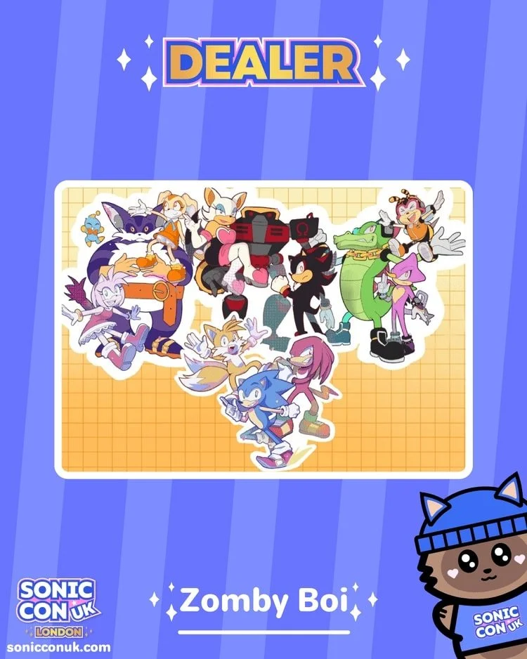 Dealer announcement! 🎉 We're excited to welcome @zomby_boi to Sonic Con UK London! 💙 They will be selling a variety of stickers, prints and more! 

#sonicthehedgehog #shadowthehedgehog #sonic #sonicfan #sonicfanart #sonicconvention #sonicconuk