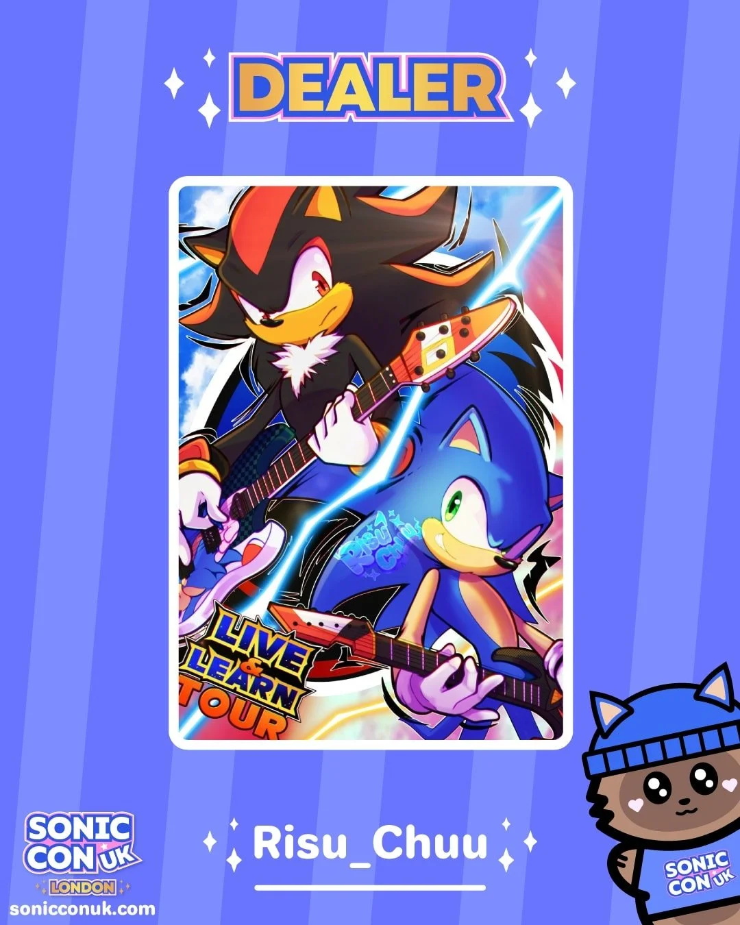 Dealer announcement! 🎉 We're excited to welcome @risu_chuu to Sonic Con UK London! 💙 They will be selling a variety of prints, enamel pins, badges and more! 

#sonicthehedgehog #shadowthehedgehog #sonic #sonicfan #sonicfanart #sonicconvention #soni
