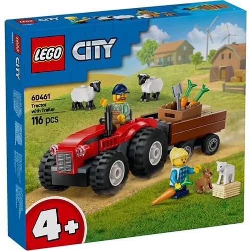 Red Farm Tractor with Trailer & Sheep (60461)