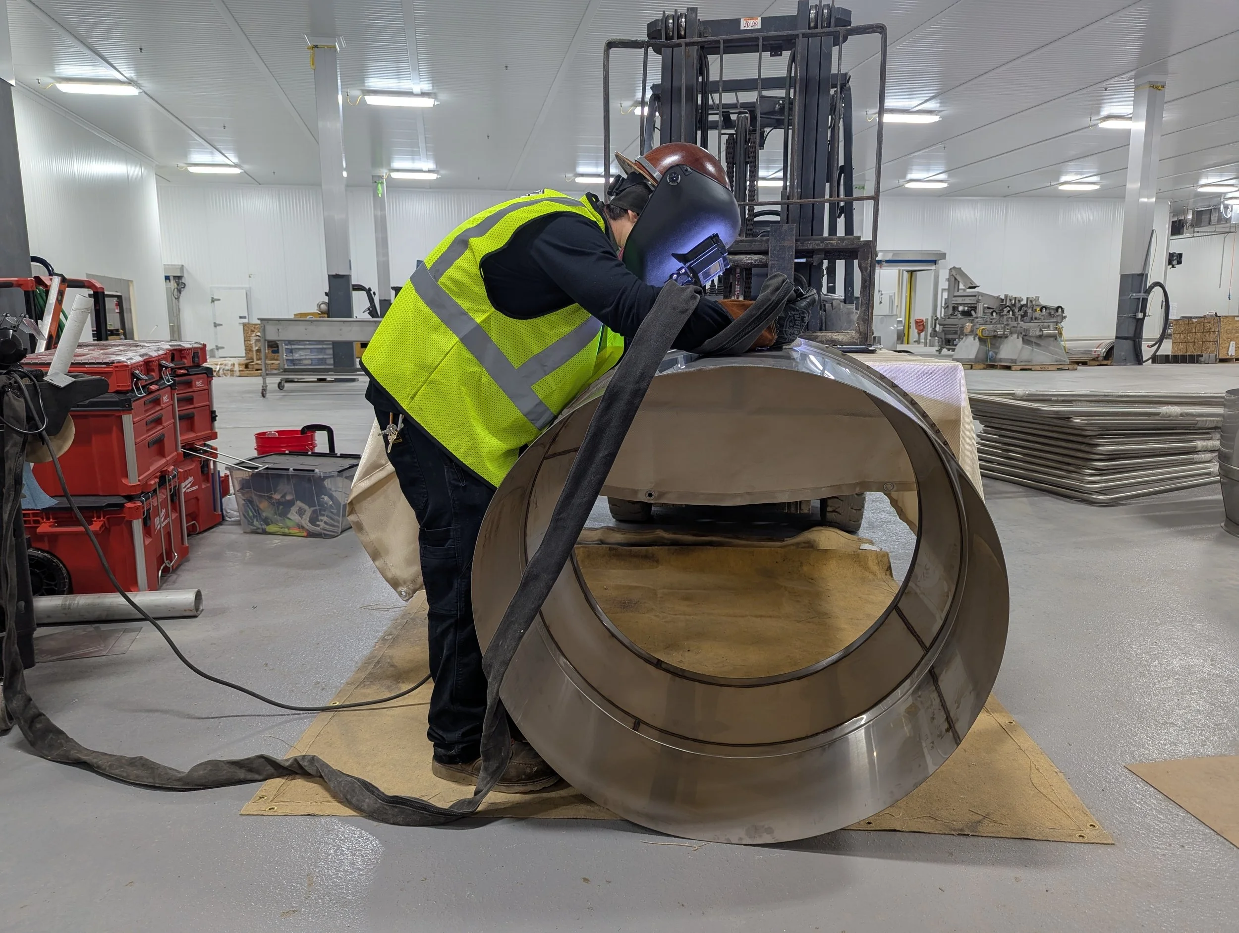 34" FRYER DUCTS GETTING WELDED UP ON SITE