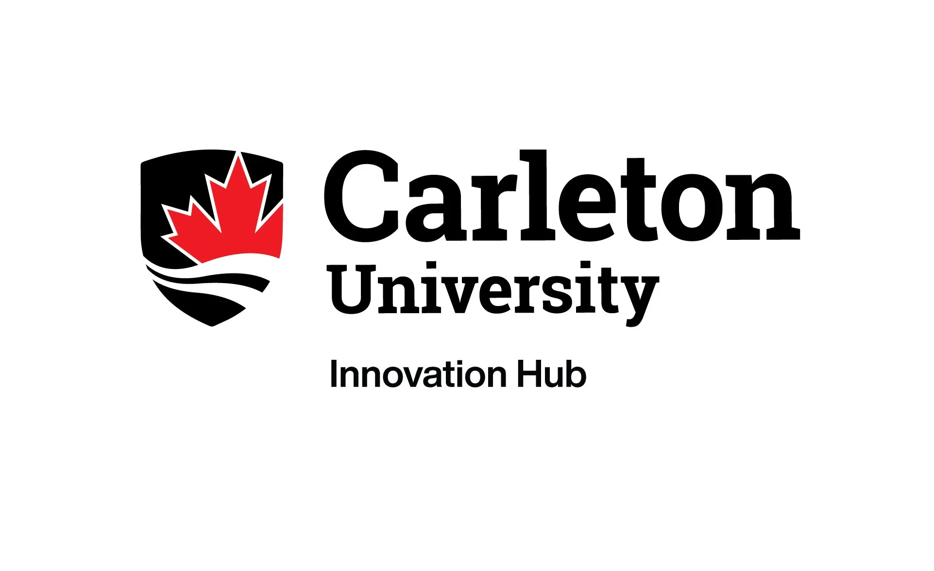 Carleton University logo with a stylized red maple leaf and black and white shield, and text reading 'Carleton University' and 'Innovation Hub'.