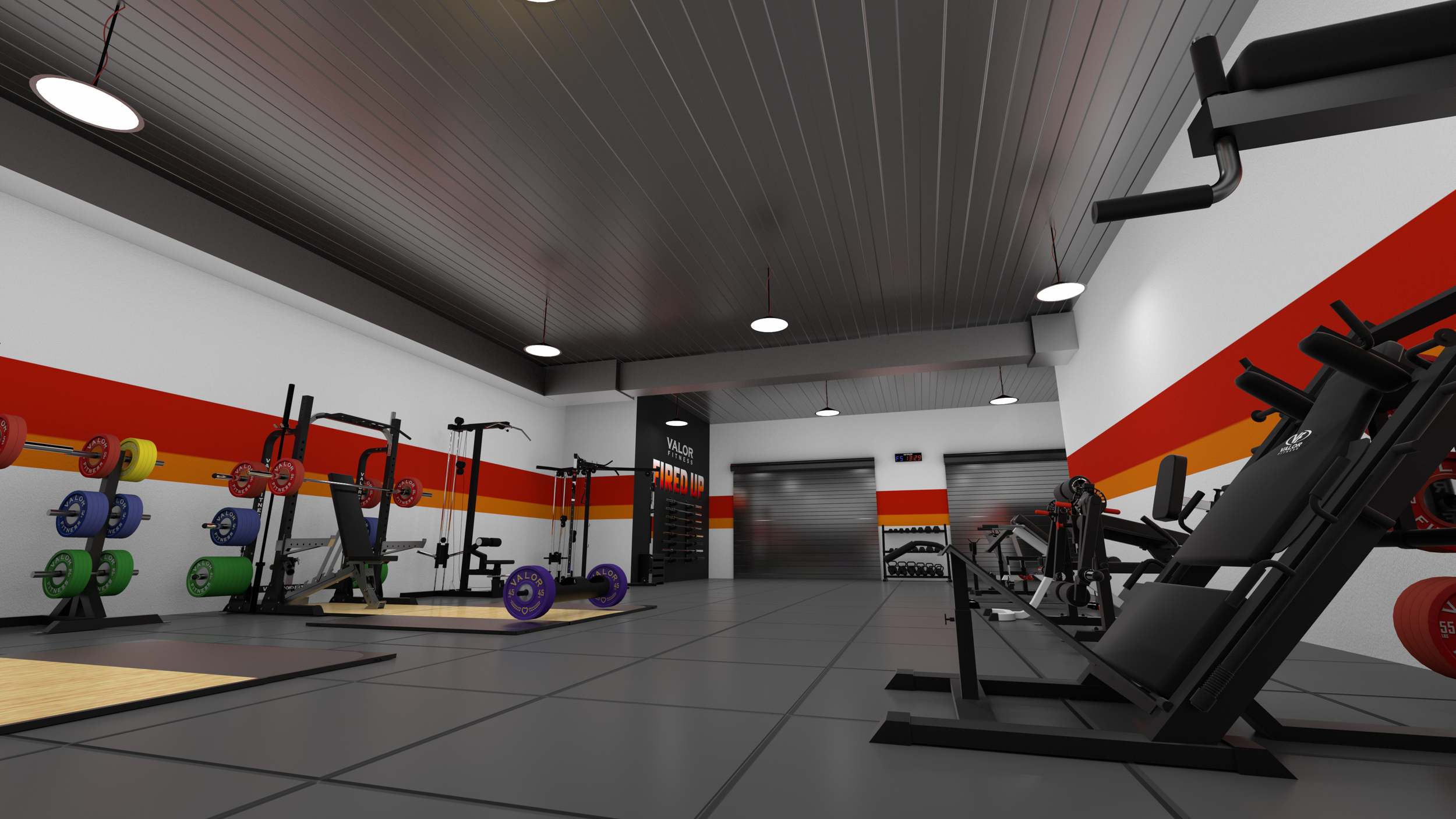 Fire Rescue Public safety & Training Facility gym 3D design and custom equipment layout, rendered in Cinema 4D and Octane