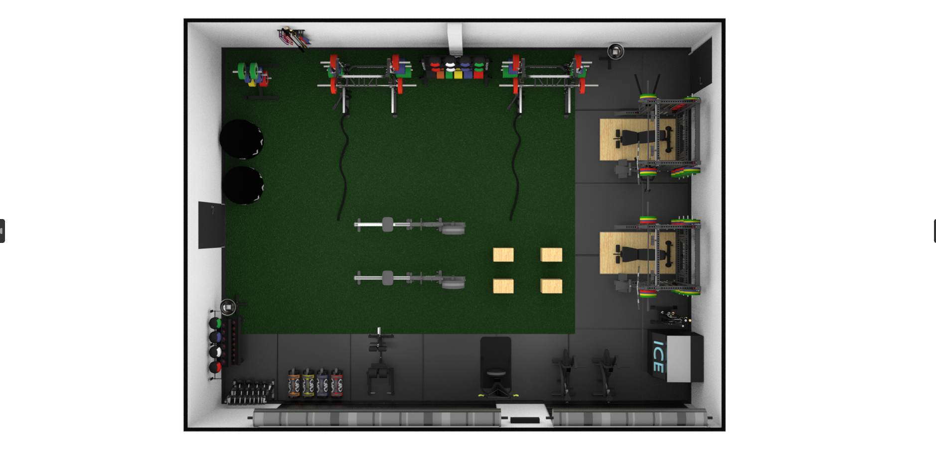 First responder commercial gym 3D design and equipment layout, rendered in Cinema 4D and Octane
