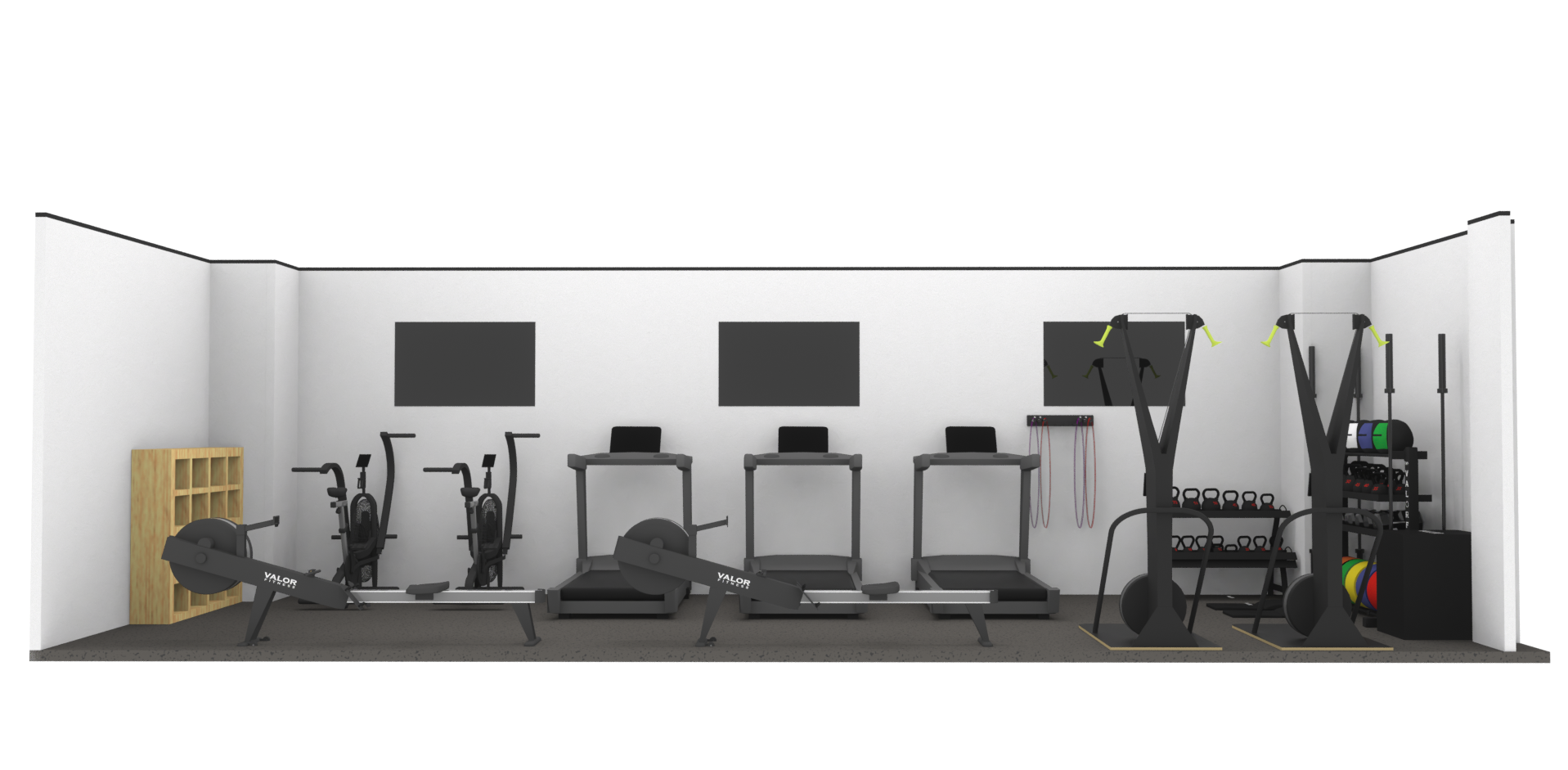 Fire Rescue Public safety & Training Facility gym 3D design and custom equipment layout, rendered in Cinema 4D and Octane