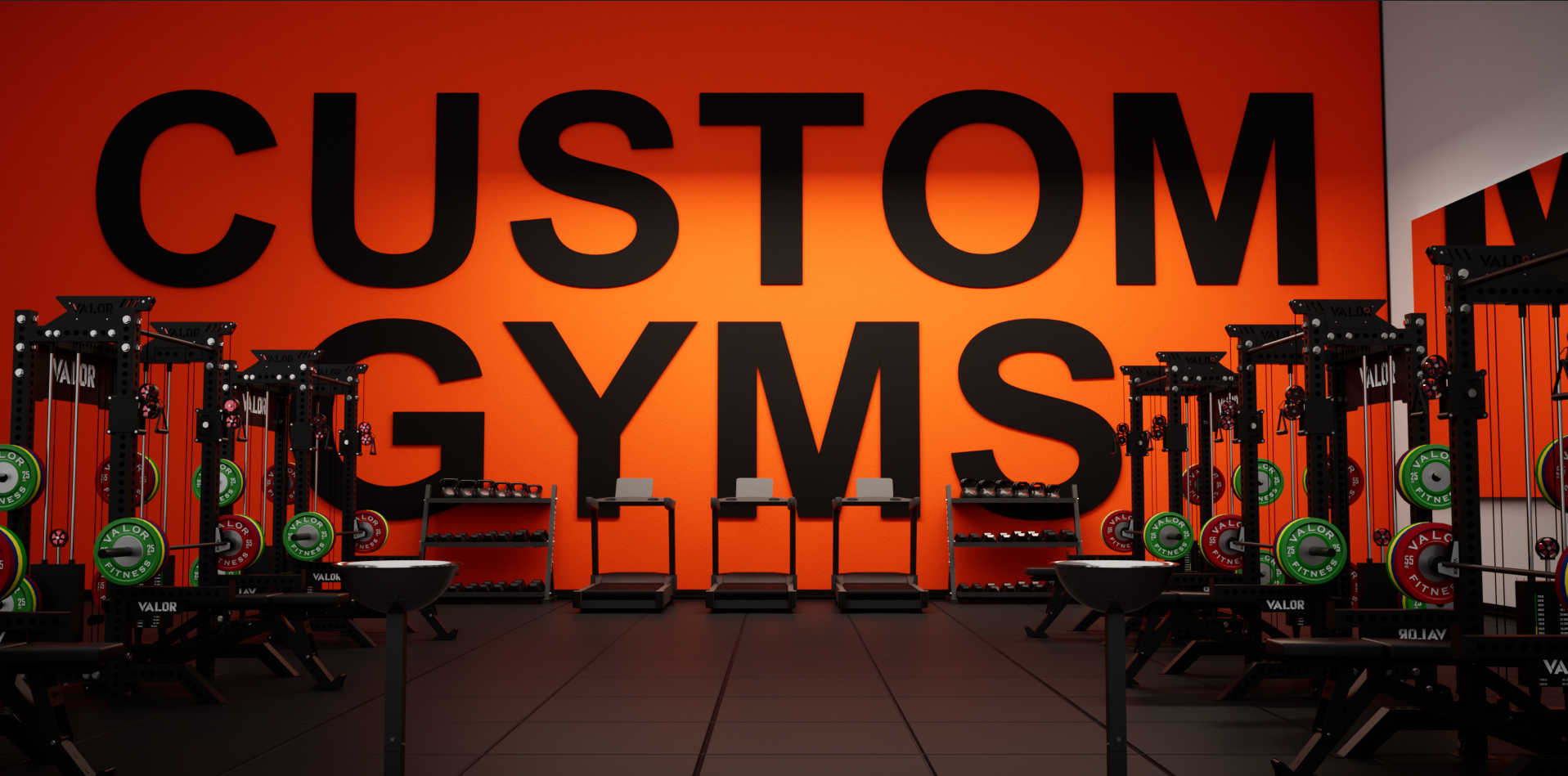 Custom commercial gym 3 3D design and equipment layout, rendered in Cinema 4D and Octane