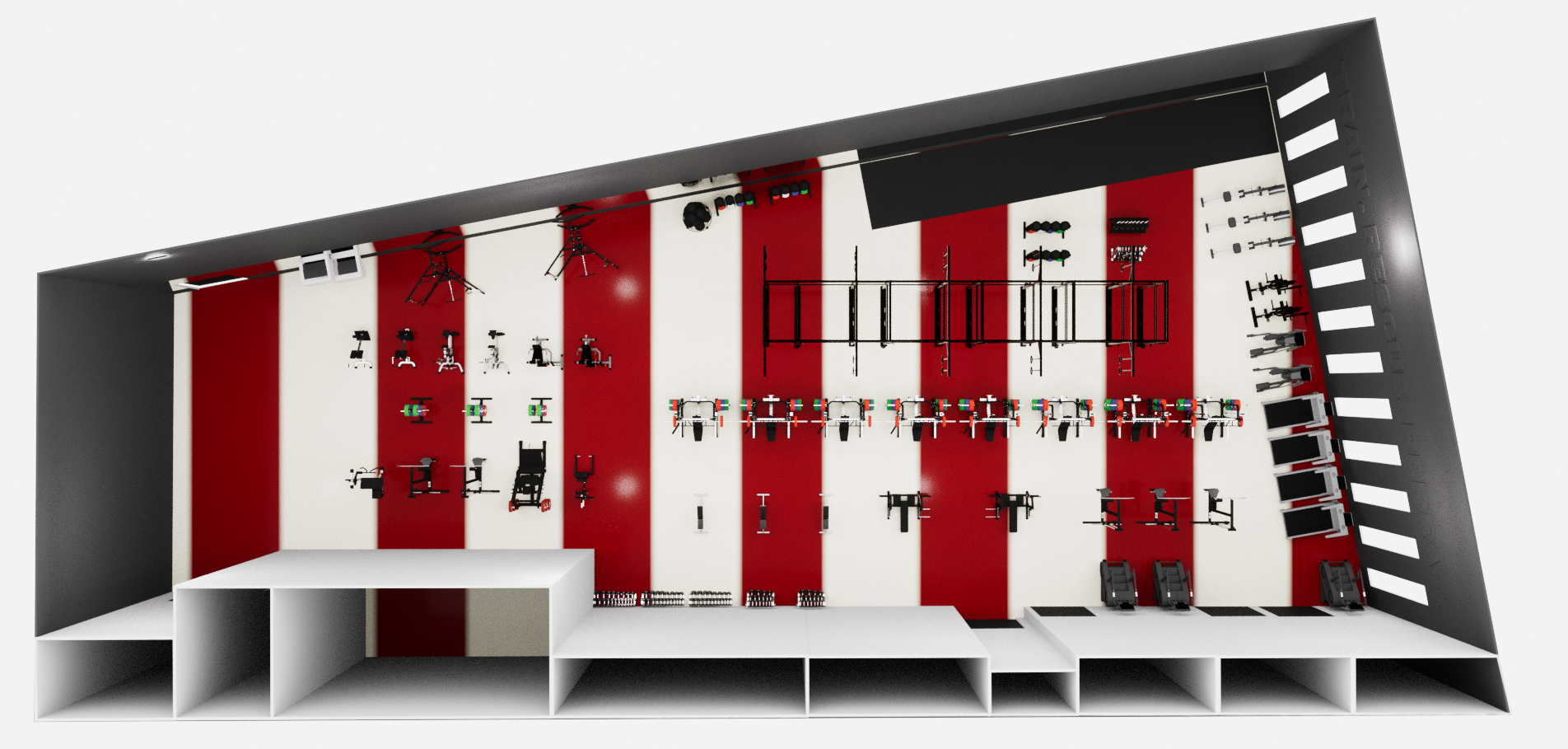 Orange county Fire Rescue Public safety & Training Facility gym 3D design and custom equipment layout, rendered in Cinema 4D and Octane