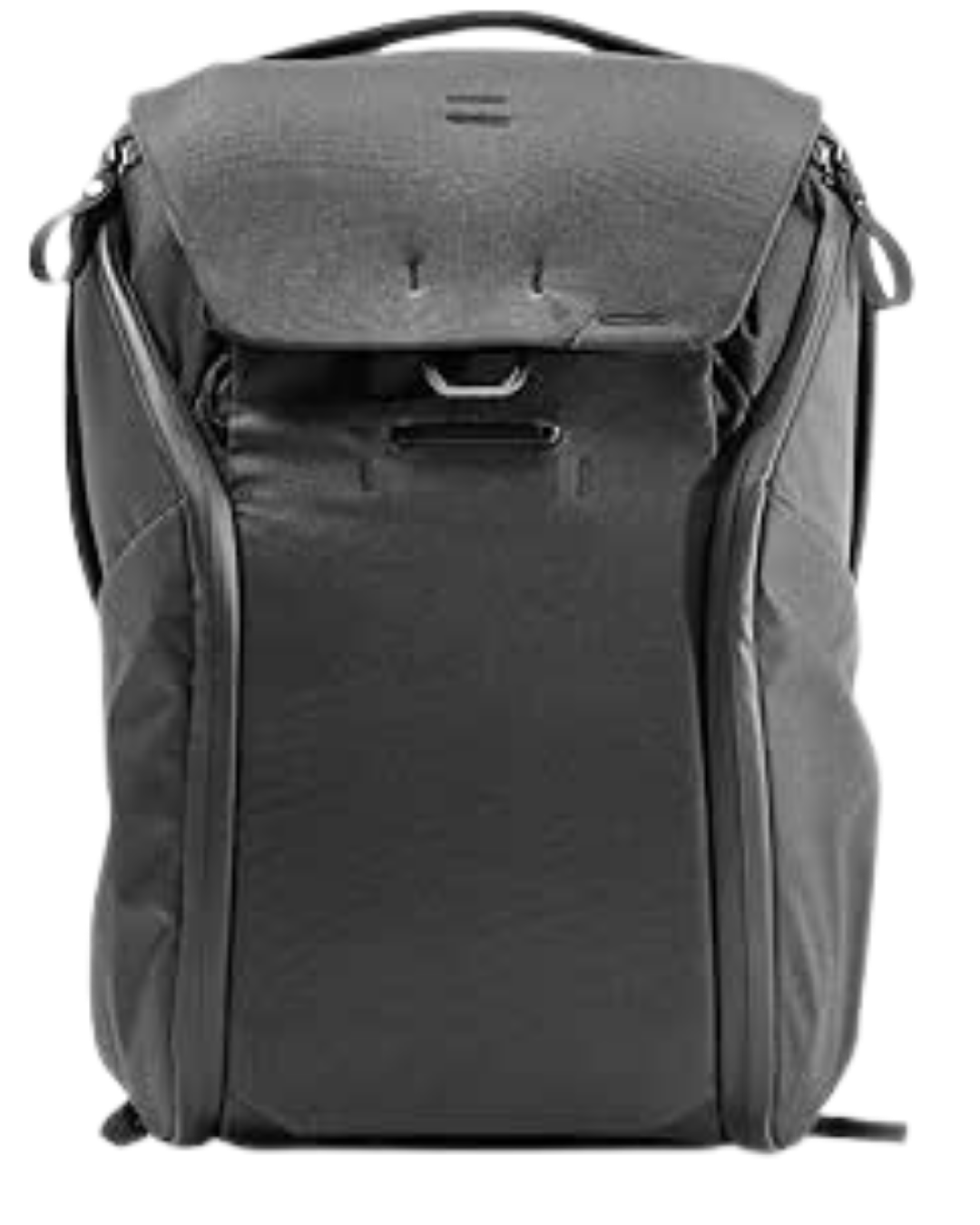 A black and gray travel backpack with padded shoulder straps and multiple compartments.