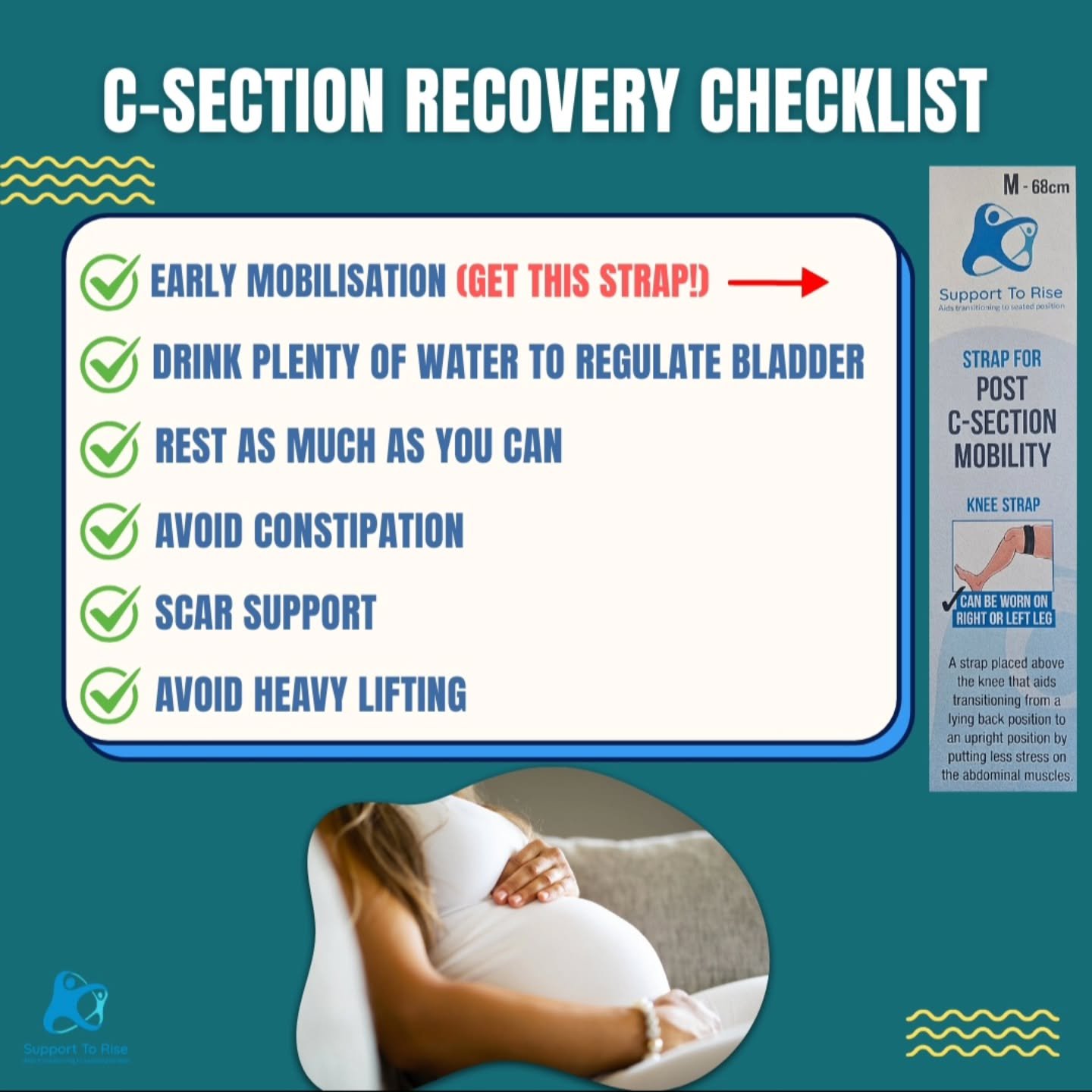The go-to C-section recovery tool and a must for your baby hospital bag.
Get your support strap for post c-section mobility that helps you rise up from an elevated position into an upright seated position by putting less pain to your abdomen. 
#csect