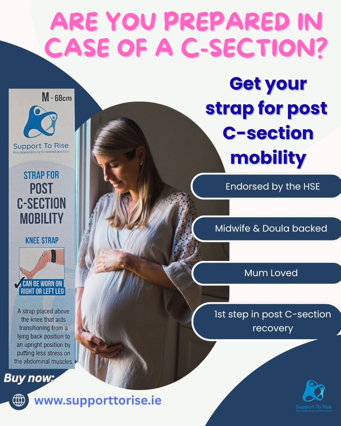 The go-to C-section recovery tool and a must for your baby hospital bag.
Get your support strap for post c-section mobility that helps you rise up from an elevated position into an upright seated position by putting less pain to your abdomen. 

#csec