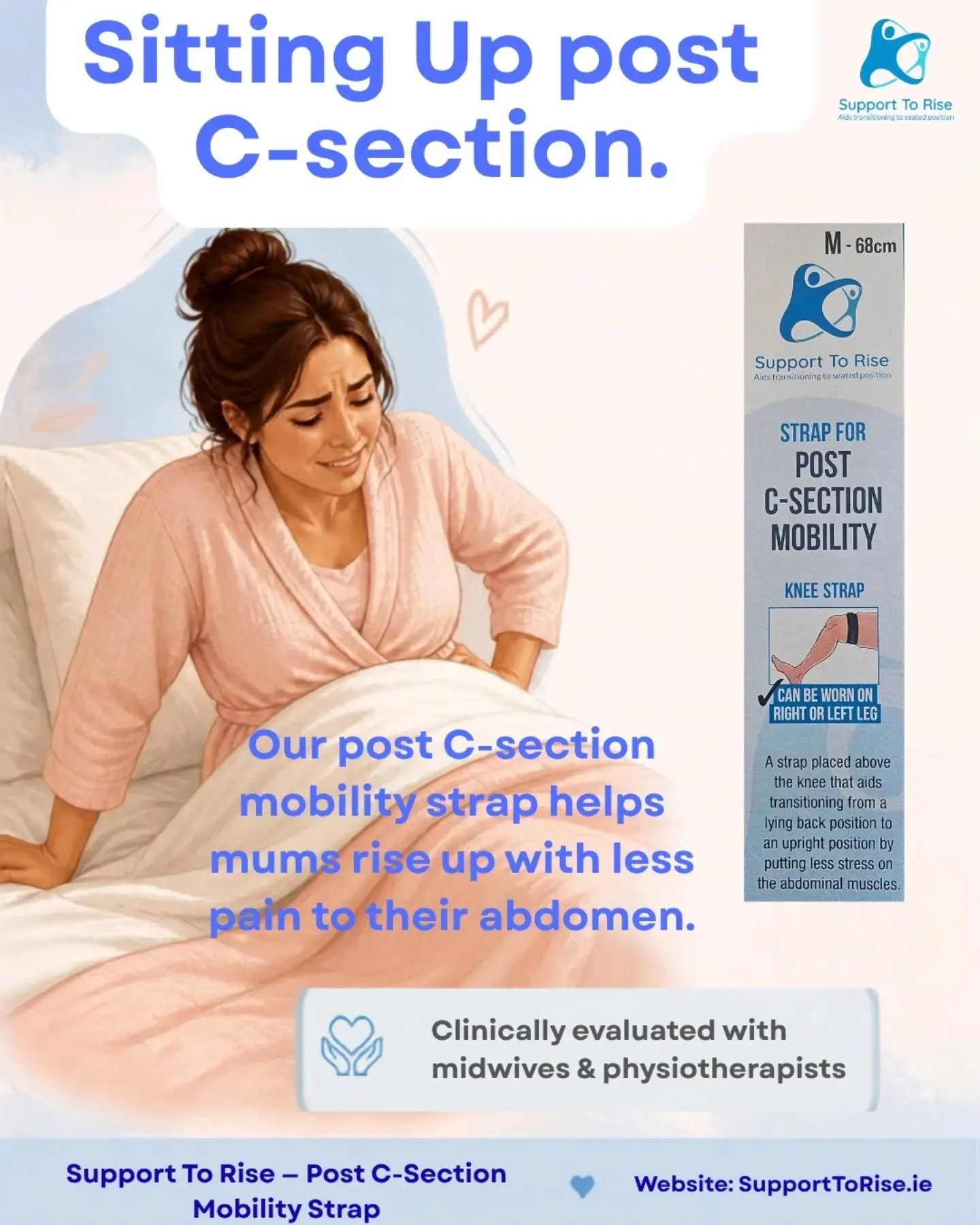 Get your strap for post c-section mobility. This strap will help you rise up post c-section with less stress on your abdominal muscles.

Available at www.supporttorise.ie

#csection #csectionrecovery #postpartum #emergencycsection #electivecsection