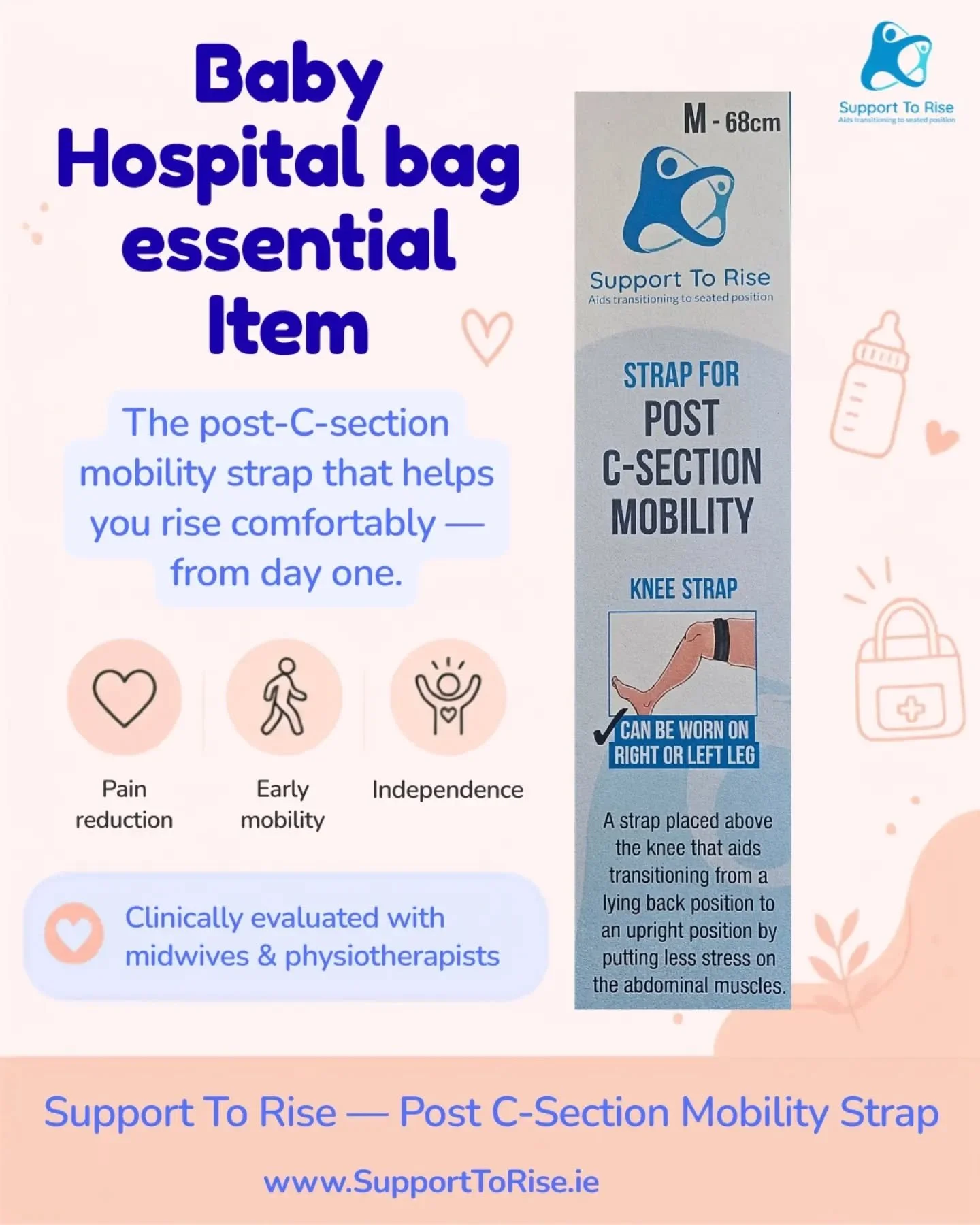 Get your strap for post c-section mobility. This strap will help you rise up post c-section with less stress on your abdominal muscles.

Available at www.supporttorise.ie

#csection #csectionrecovery #postpartum #emergencycsection #electivecsection