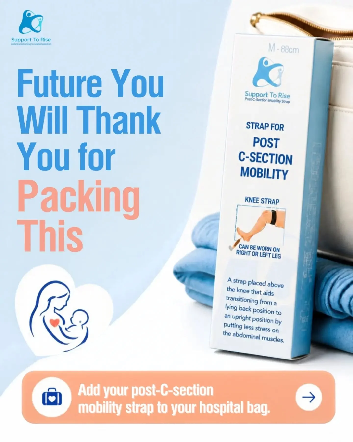 Get your strap for post c-section mobility. This strap will help you rise up post c-section with less stress on your abdominal muscles.

Available at www.supporttorise.ie

#csection #csectionrecovery #postpartum #emergencycsection #electivecsection