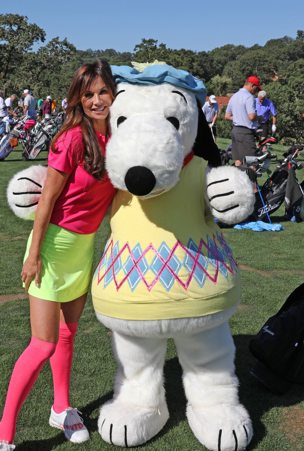 Debbe Dunning and golfing snoopy at Schulz Golf Classic