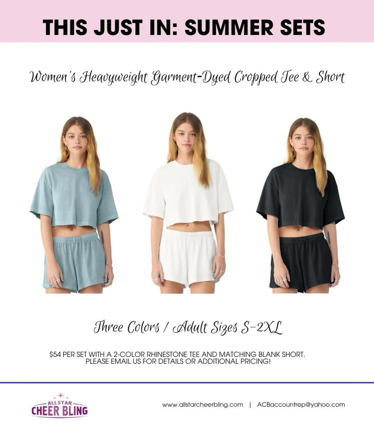 These new sets are so cute and sooo incredible for summer! Perfect for a solid rhinestone design on top, with a matching blank bottom, or even a mini rhinestone design on the hip?! ✨ We&rsquo;re so excited to see your name on this cute new style. 

W