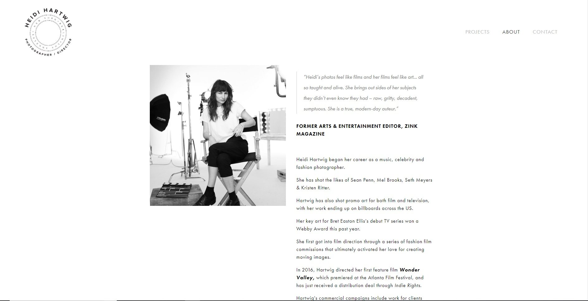 About page design for photographer Heidi Hartwig