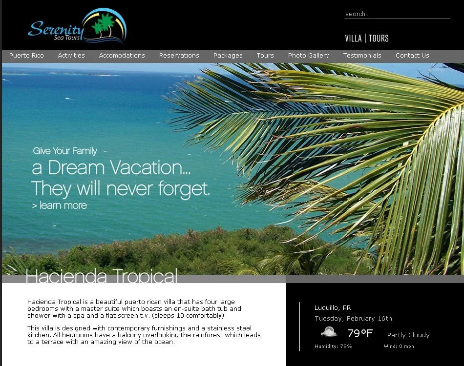 Homepage design of Serenity Sea Tours