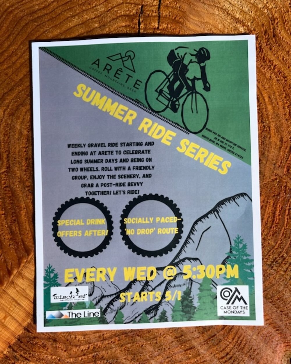 Join us at @aretepnw for a mid-week Mischief gravel ride, every Wed thru the summer. 5:30pm. Post-ride happy hour. Hell yeah!