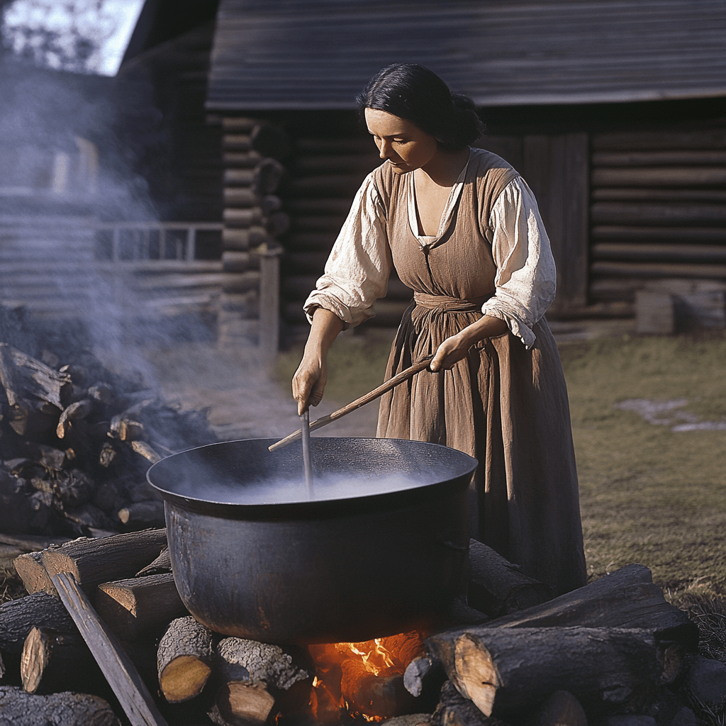 Woman boiling the laundry